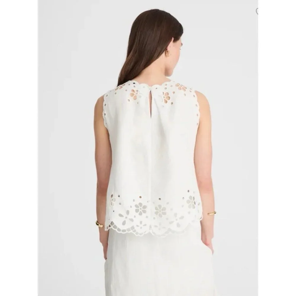 Madewell $118 Women's Embroidered Eyelet High-Low Tank White Salt Linen XS NV191 - Picture 4 of 15